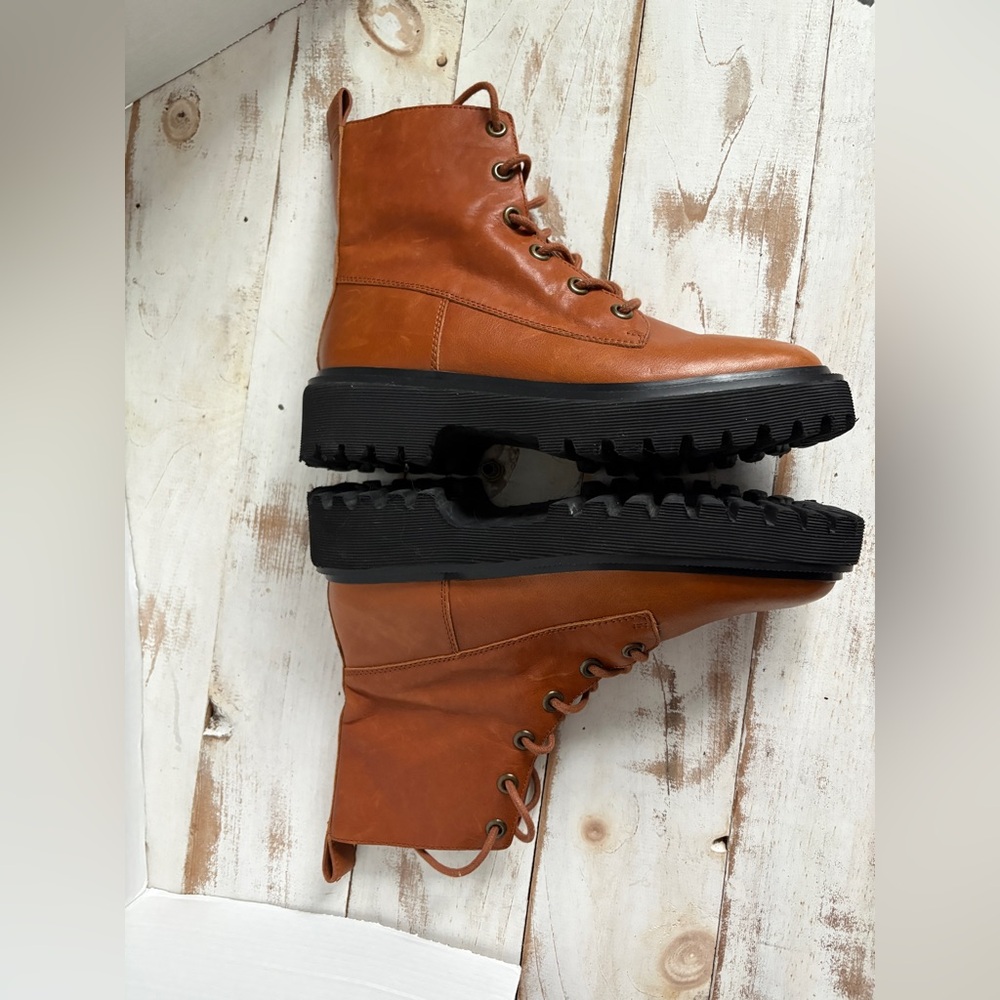 MADEWELL The Rayna lace-up boot leather combat English Saddle women’s sz 8.5 EUC - Picture 9 of 13